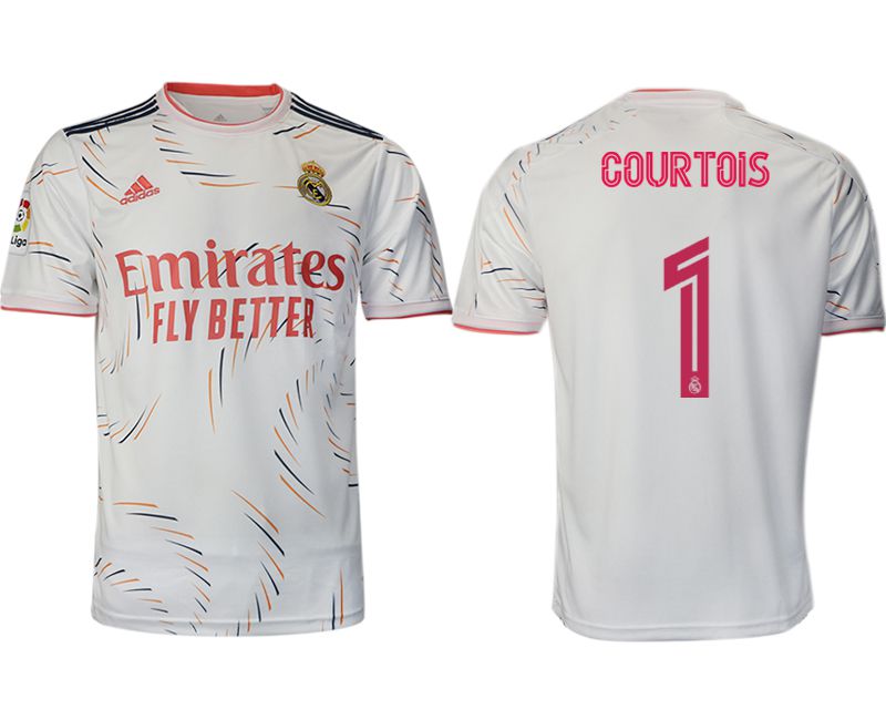 Men 2021-2022 Club Real Madrid home aaa version white #1 Adidas Soccer Jersey->real madrid jersey->Soccer Club Jersey